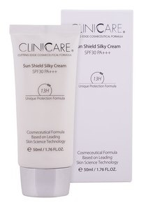 CLINICCARE Sun Shield Silky Cream SPF30+, Ochronny krem do twarzy z filtrem SPF30, każda cera, 50 ml