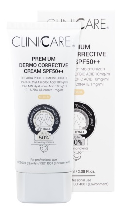 CLINICCARE Premium Dermo Corrective Cream SPF50, Ochronny krem korygujący z blokerem, każda cera, 100 ml