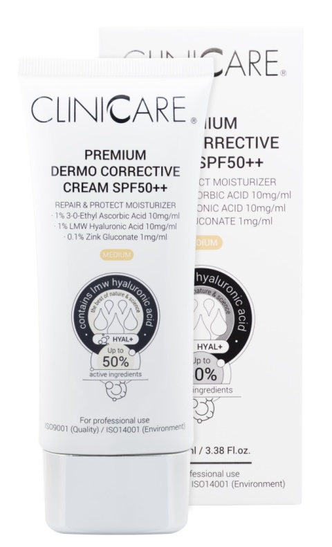 CLINICCARE Premium Dermo Corrective Cream SPF50, Ochronny krem korygujący z blokerem, każda cera, 100 ml